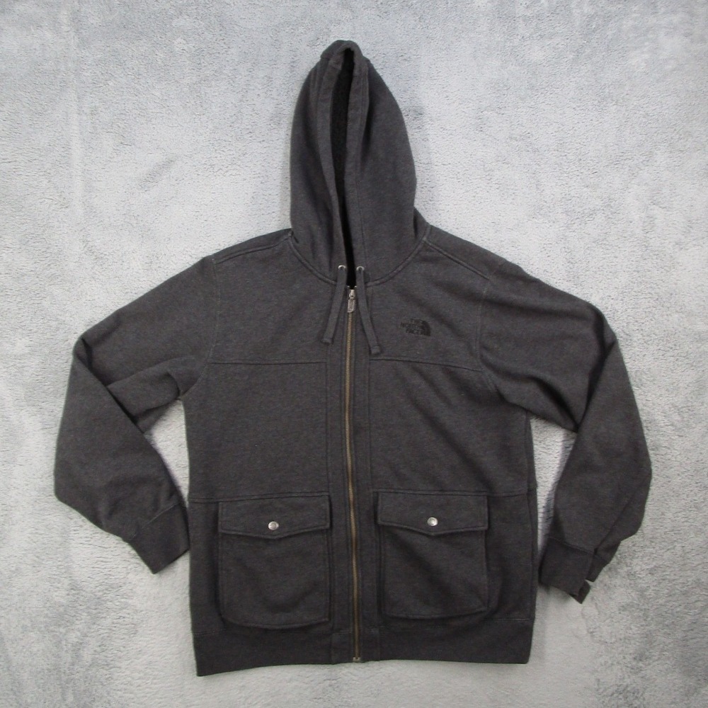 The North Face Mens XL Full Zip Sherpa Lined Hoodie Gray Cargo Pockets T794